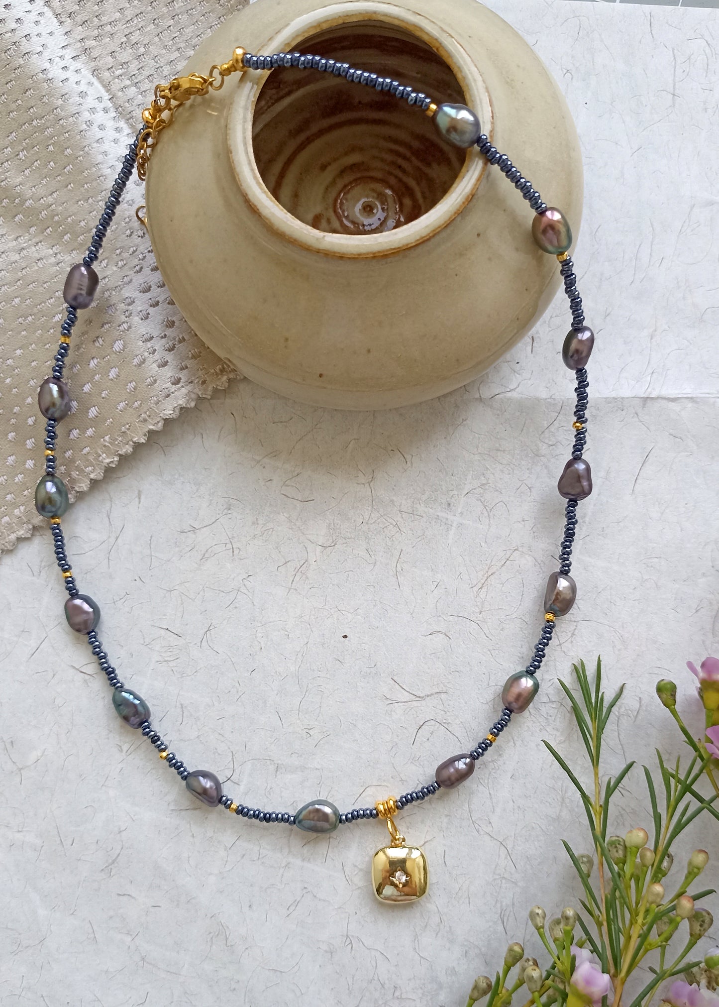 Collier Perles Noires