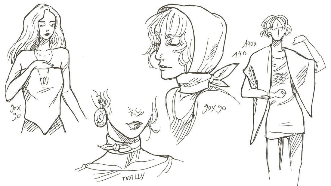 sketches of different sizes of silk scarves