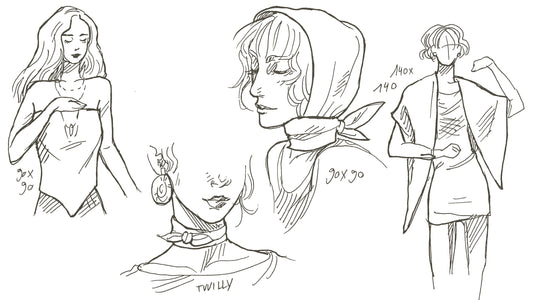 sketches of different sizes of silk scarves