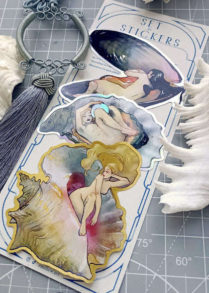 Trio de stickers coquillages brillants