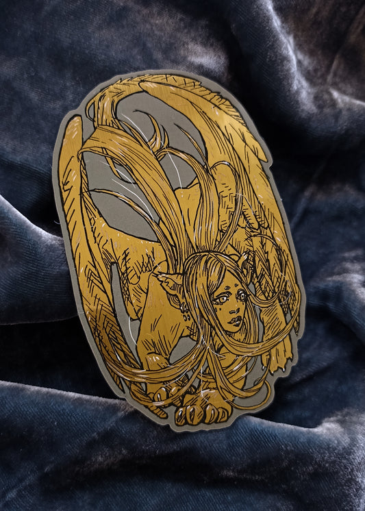 Golden sphynx oval sticker