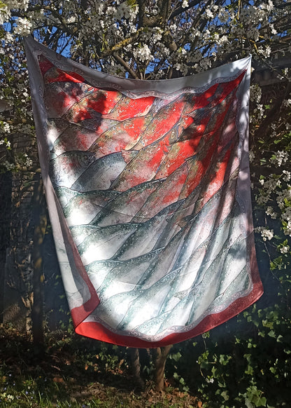 Satin silk scarf with salmons